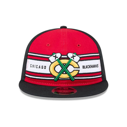 Pictured is this NHL Team Stripes Chicago Blackhawks Retro Crown 9FIFTY cap in red. 2
