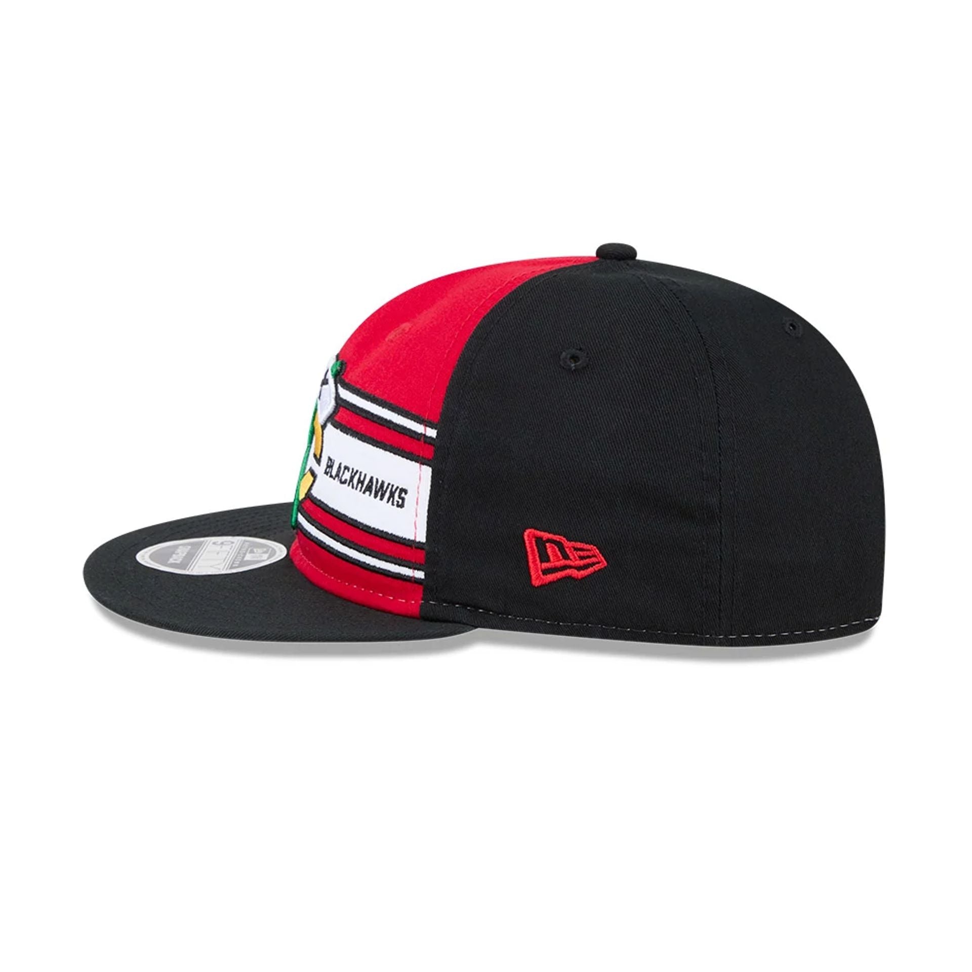 Pictured is this NHL Team Stripes Chicago Blackhawks Retro Crown 9FIFTY cap in red. 5