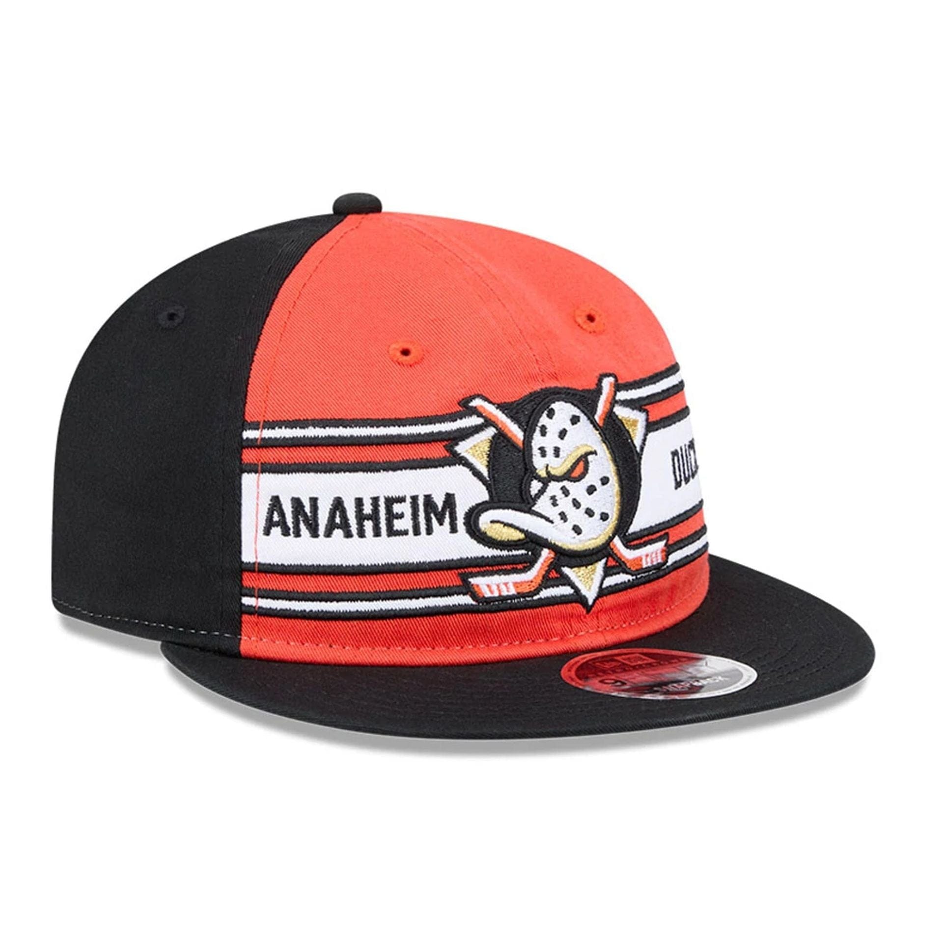Pictured is this NHL Team Stripes Anaheim Ducks Retro Crown 9FIFTY cap in orange. 3