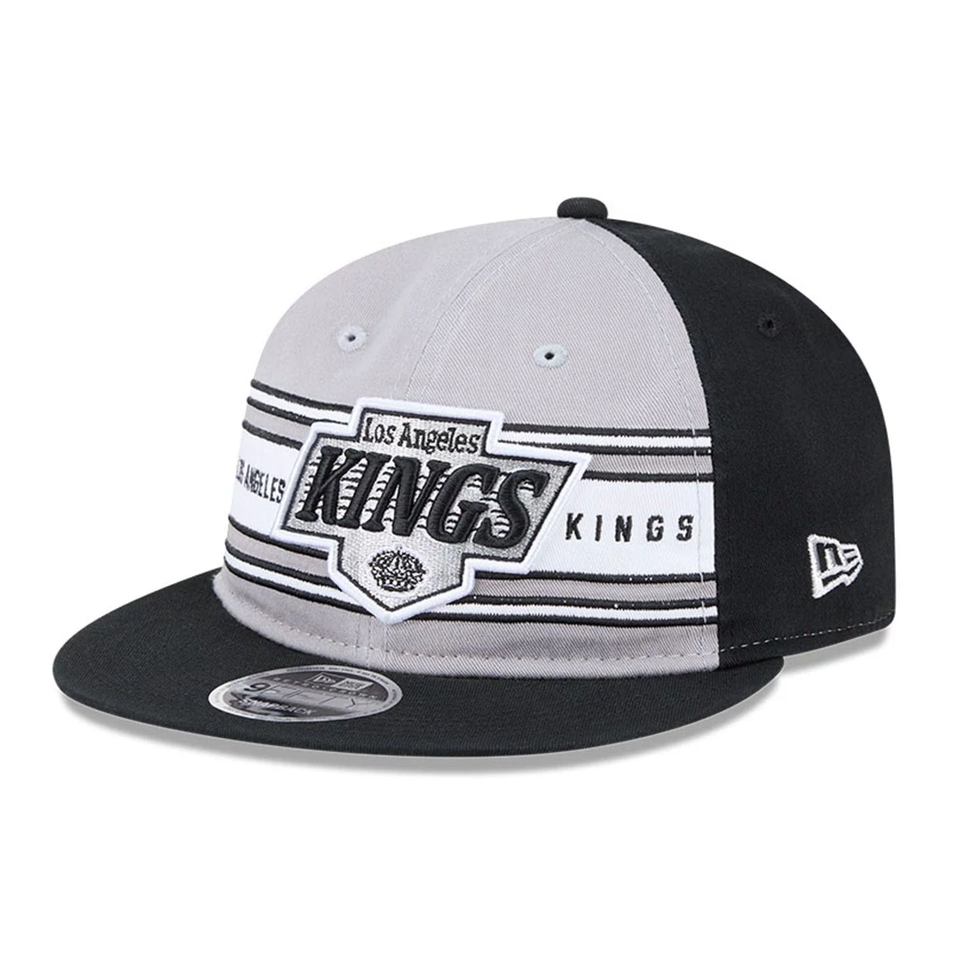 Pictured is this NHL Team Stripes LA Kings Retro Crown 9FIFTY cap in black. 1