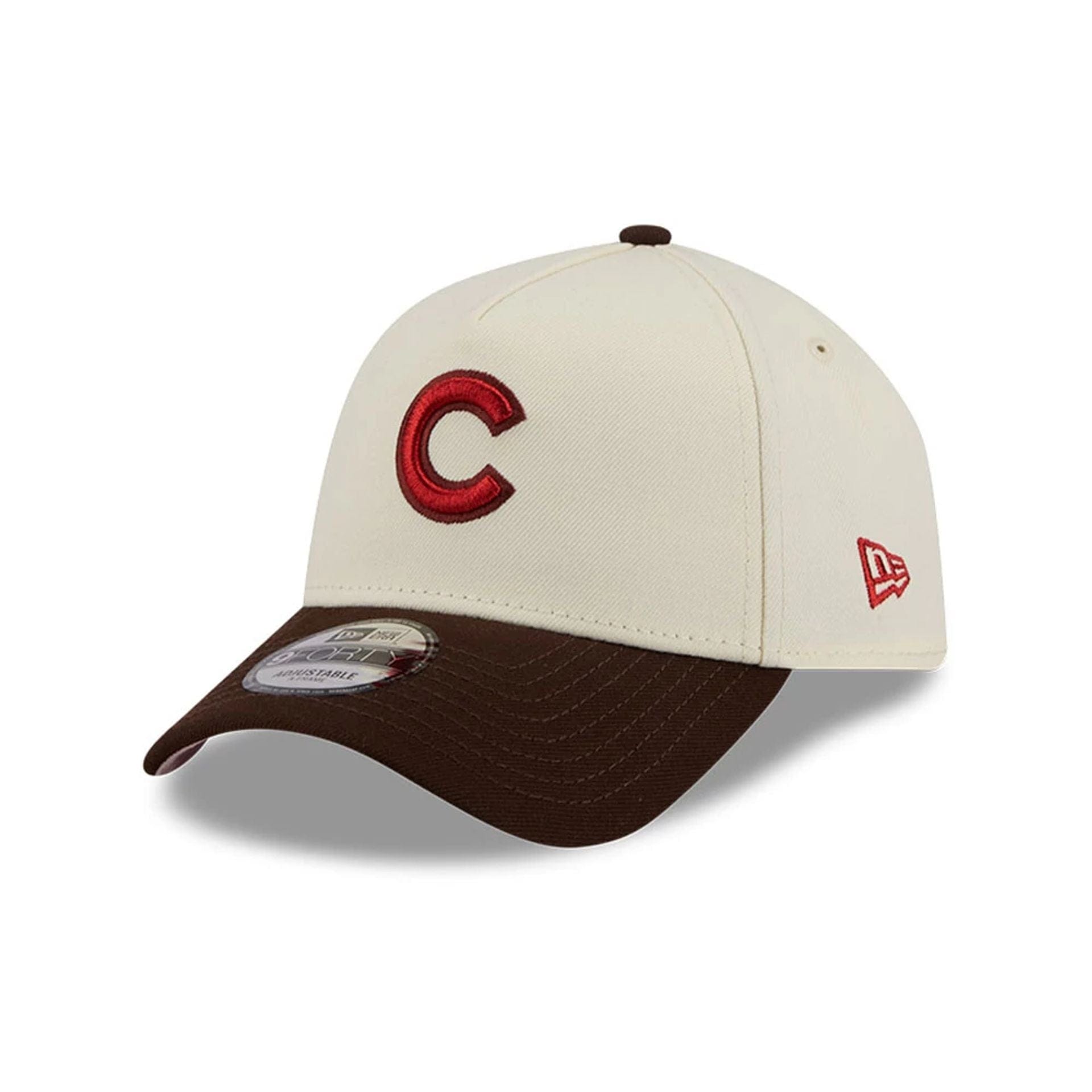 Pictured is this MLB City Script Chicago Cubs 9FORTY A-Frame cap in Cream  4