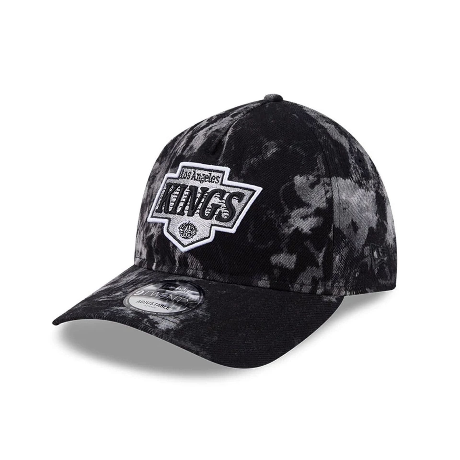 Pictured is this NHL Bleached Denim LA Kings 9TWENTY A-Frame cap in black. 1