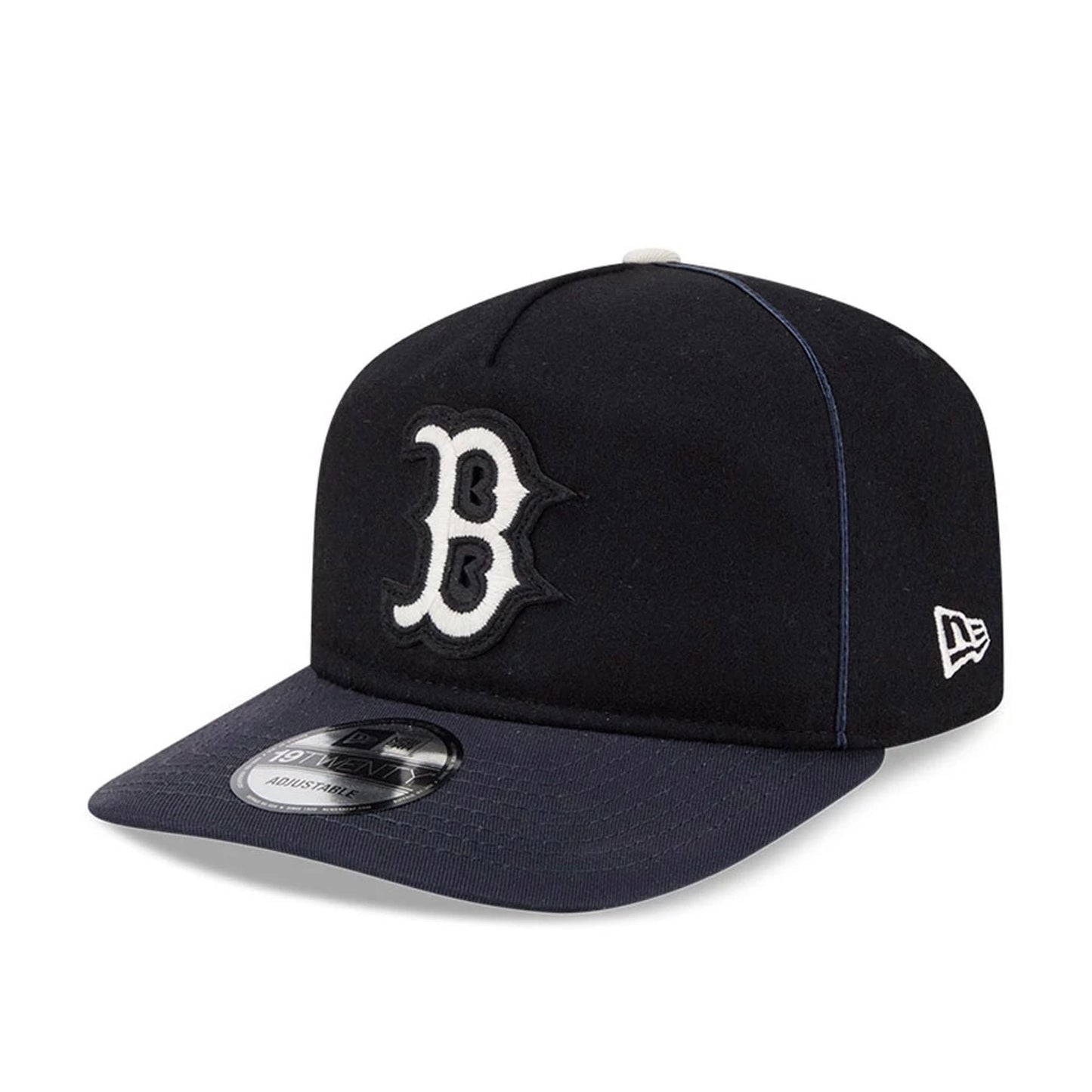 Pictured is this MLB Felt Logo Boston Red Sox 19TWENTY cap in navy. 1