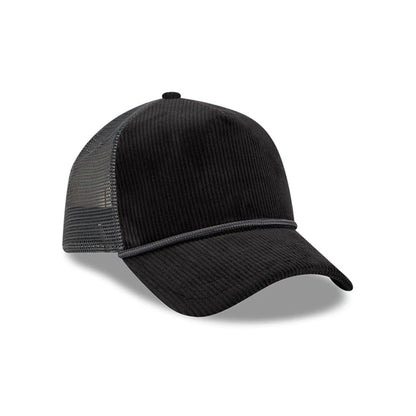 Pictured is this New Era Wide Cord 9FORTY A-Frame Trucker cap in black. 3