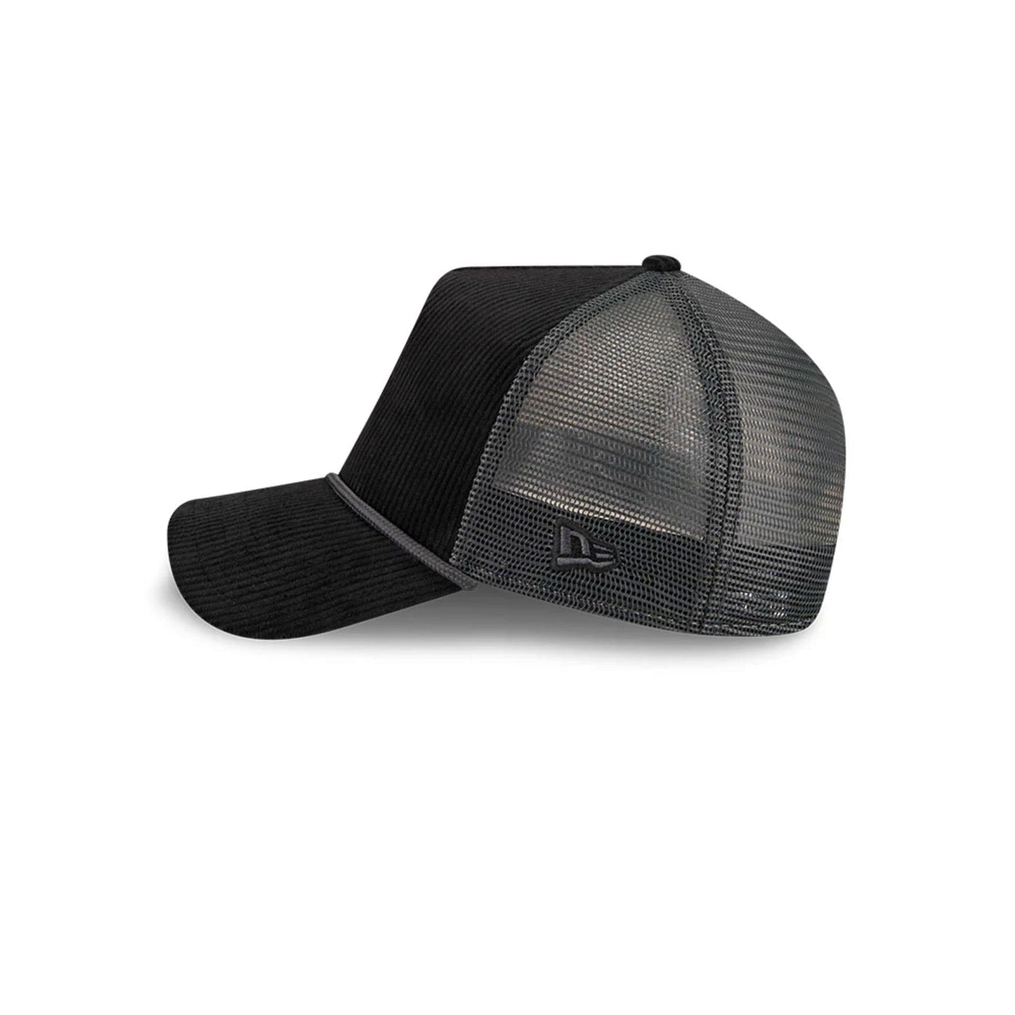 Pictured is this New Era Wide Cord 9FORTY A-Frame Trucker cap in black. 4