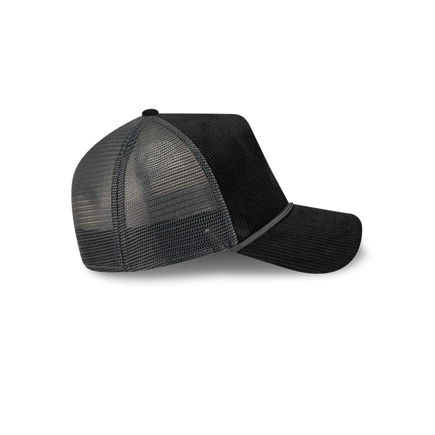 Pictured is this New Era Wide Cord 9FORTY A-Frame Trucker cap in black. 5