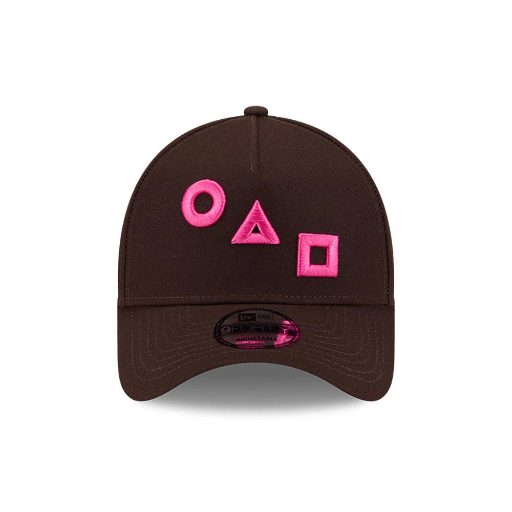 Pictured is this Netflix Squid Game Shapes 9FORTY A-Frame cap in dark brown. 3