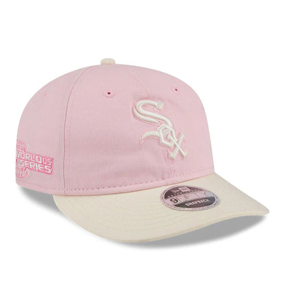 Pictured is this MLB Washed Tie Dye Chicago White Sox 9FIFTY Snapback cap in pastel pink. 1
