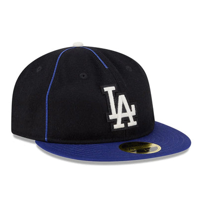 Pictured is this MLB Felt Logo LA Dodgers Retro Crown 59FIFTY Fitted cap in dark blue. 4