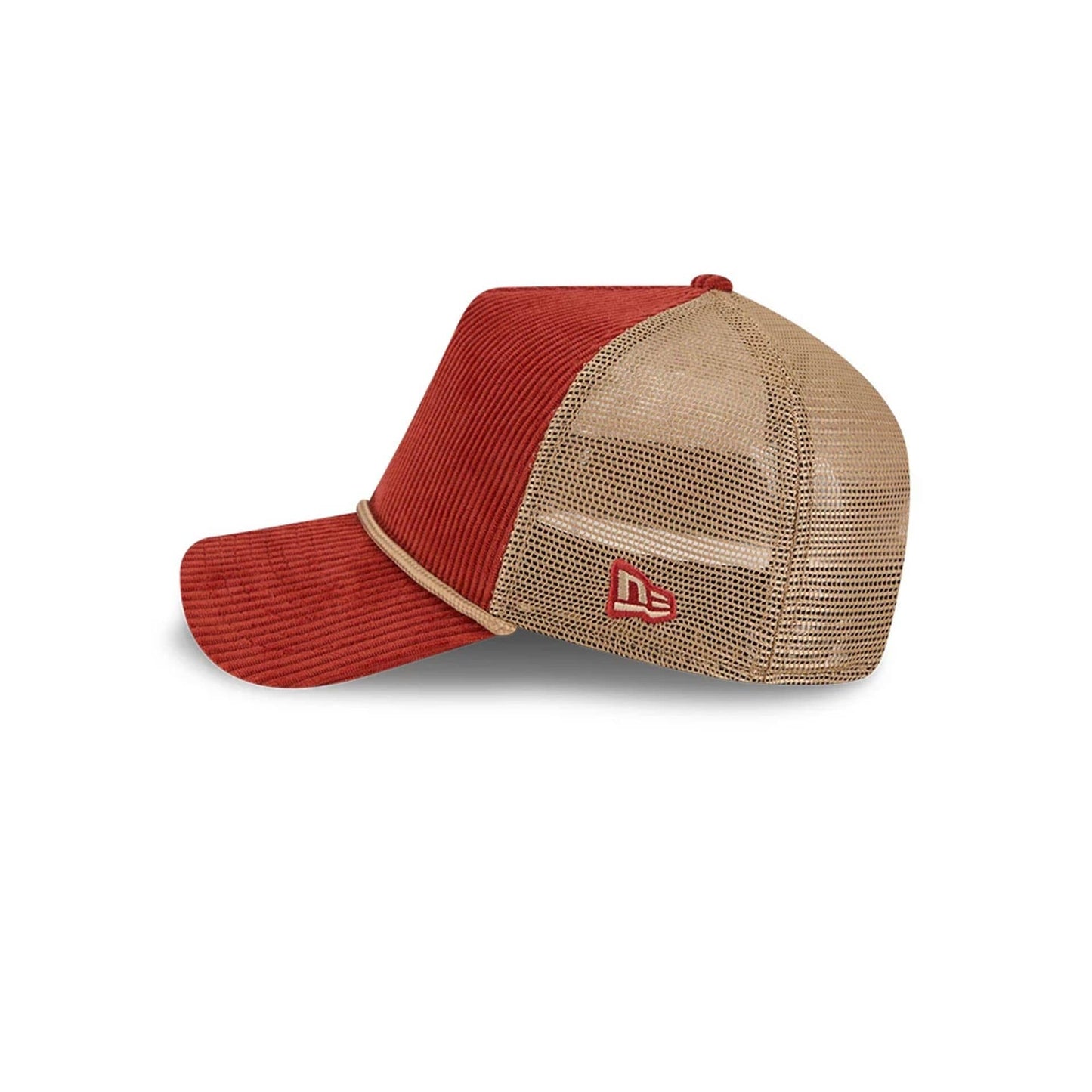 Pictured is this New Era Wide Cord 9FORTY A-Frame Trucker cap in dark red. 4