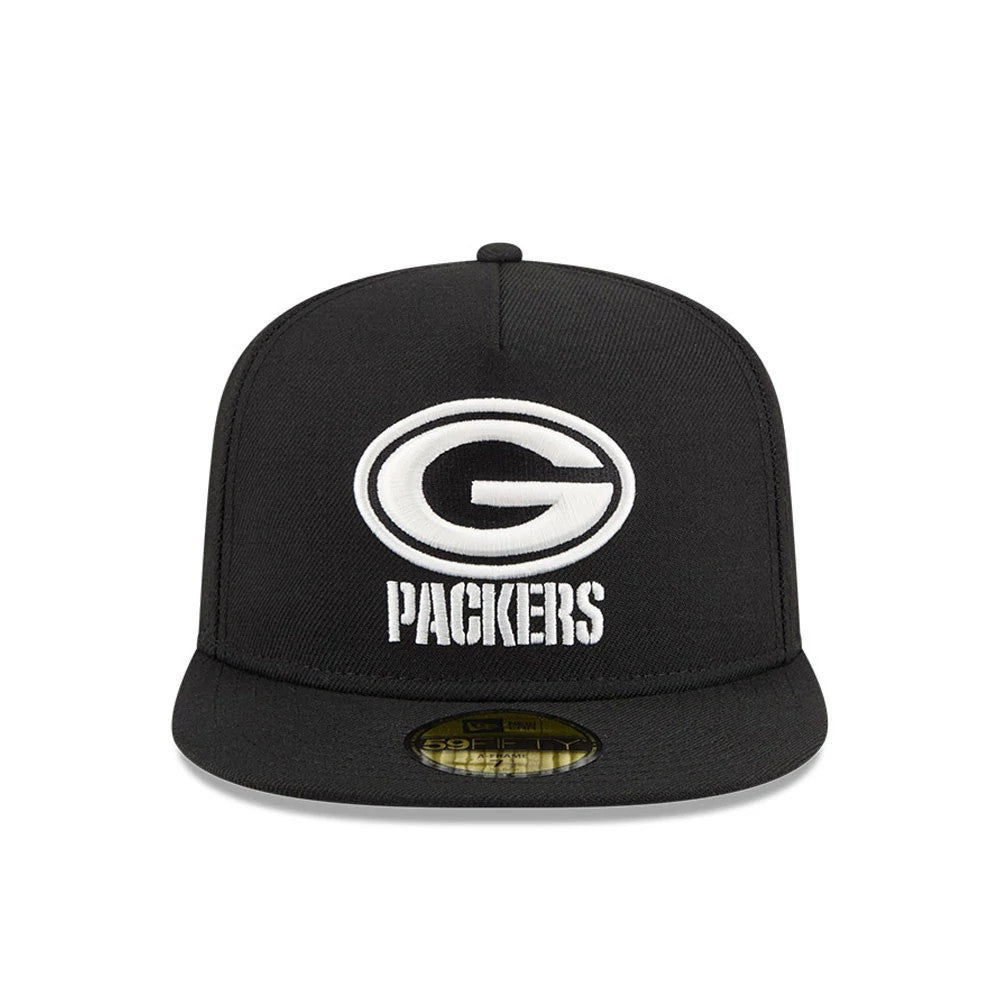 Pictured is this NFL Chiseled Embroidery Green Bay Packers 59FIFTY A-Frame Fitted cap in Black. 4