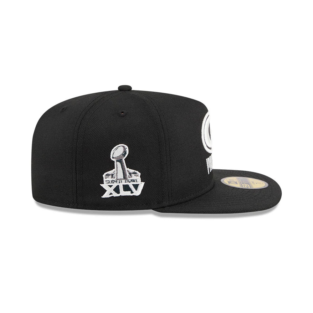 Pictured is this NFL Chiseled Embroidery Green Bay Packers 59FIFTY A-Frame Fitted cap in Black. 6