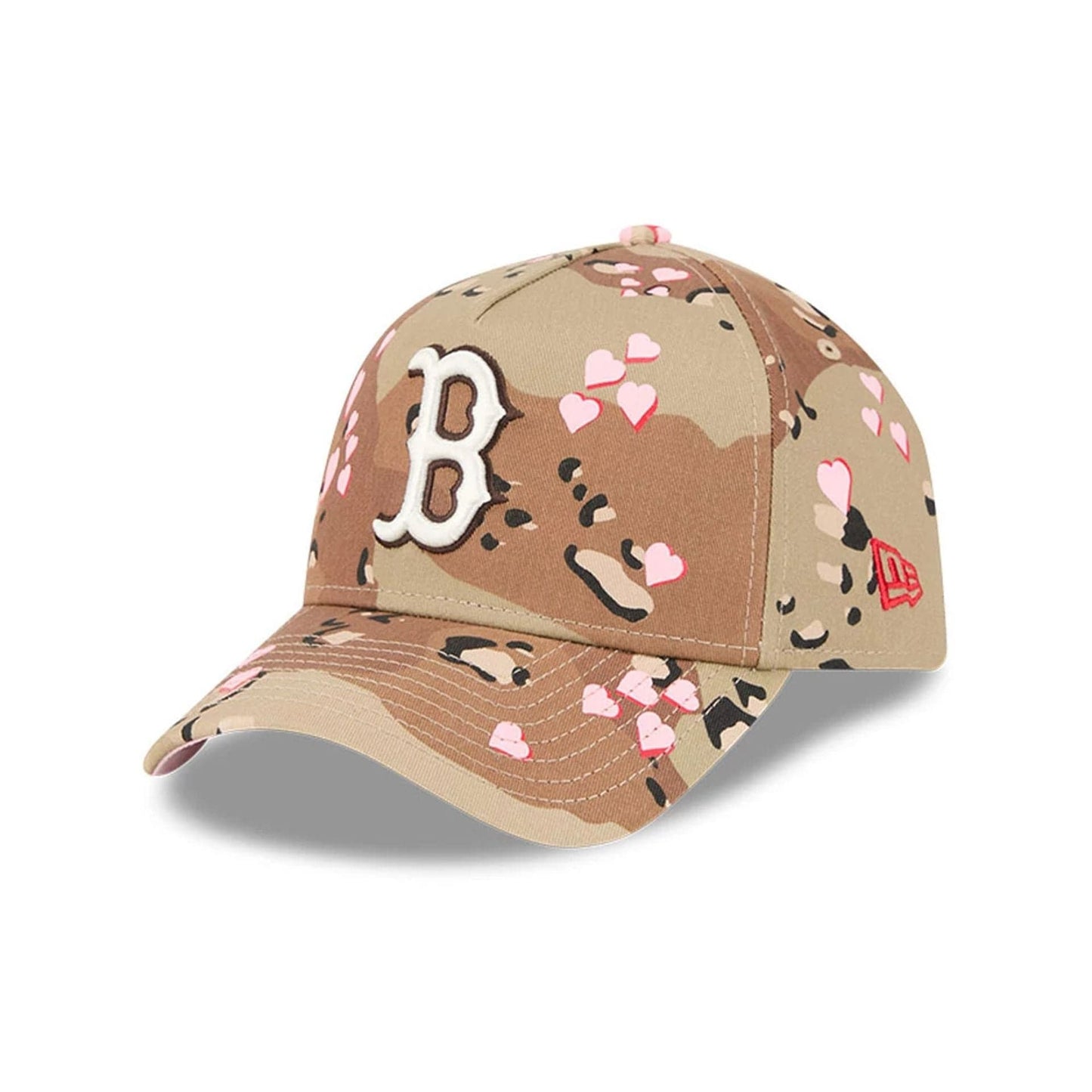 Pictured is this MLB Camo Hearts Boston Red Sox 9FORTY A-Frame cap in Desert Camo. 1