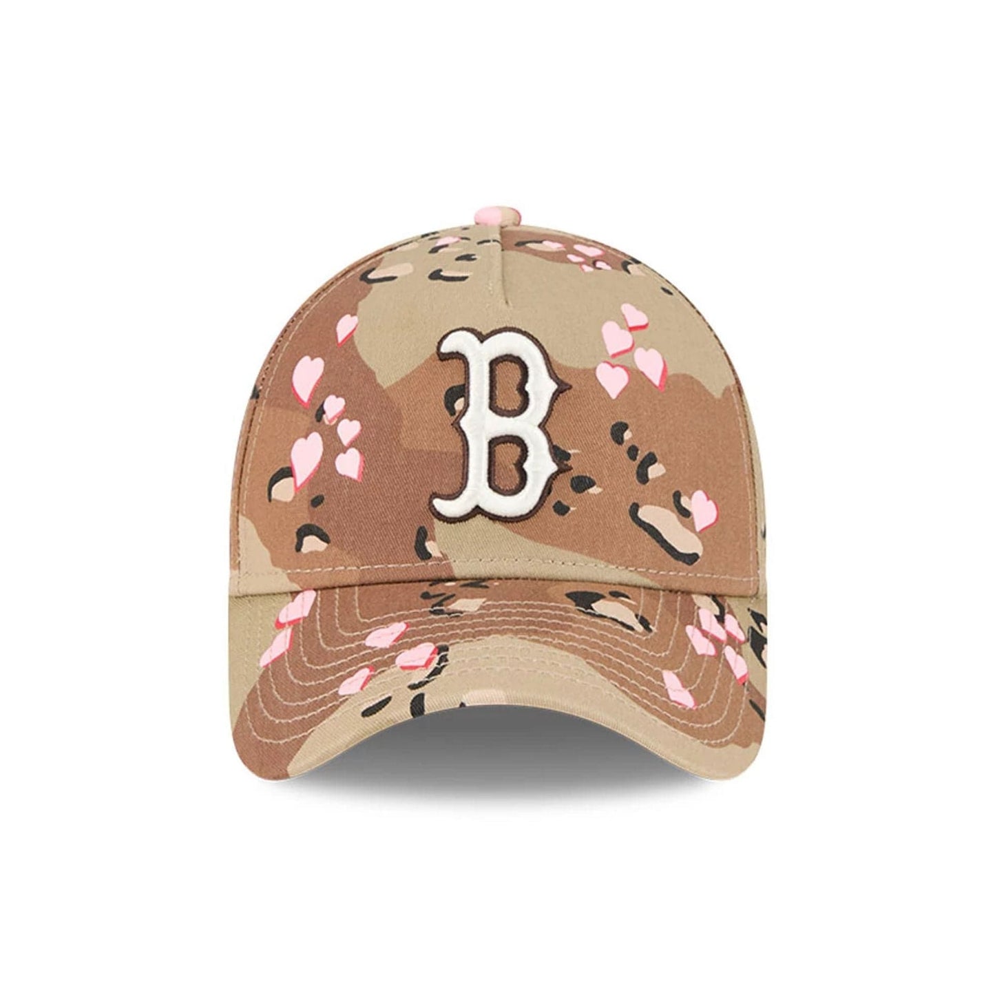 Pictured is this MLB Camo Hearts Boston Red Sox 9FORTY A-Frame cap in Desert Camo. 3