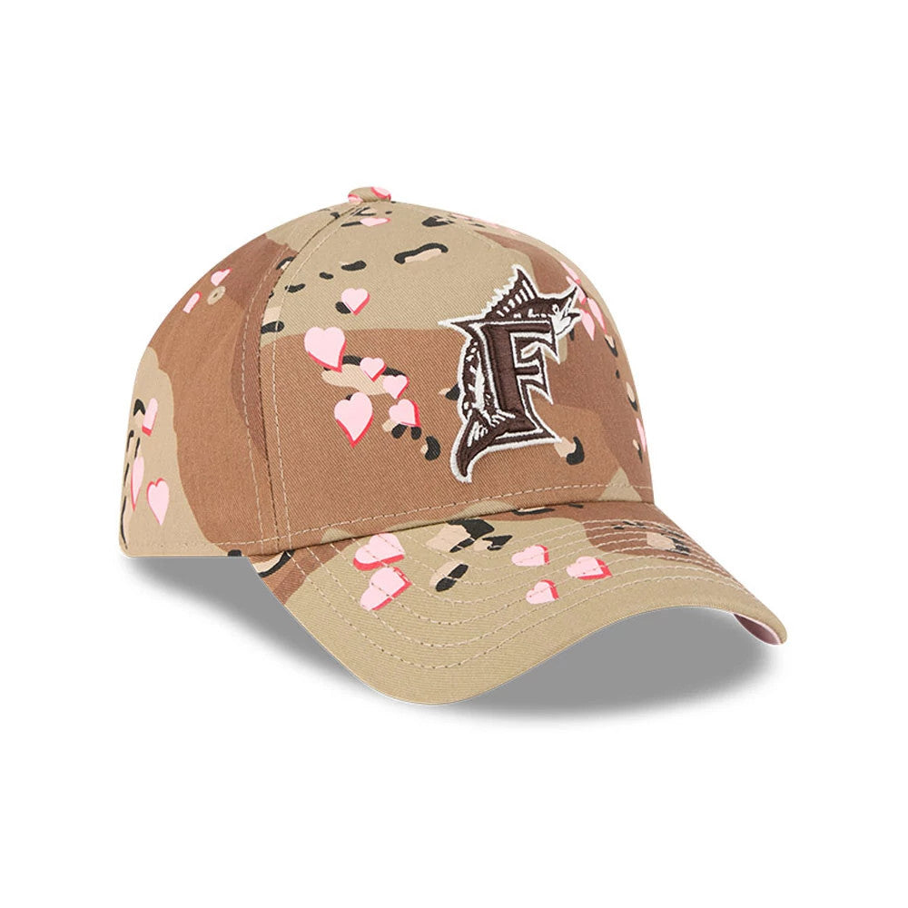 Pictured is this MLB Camo Hearts Miami Marlins 9FORTY A-Frame cap in Desert Camo. 4
