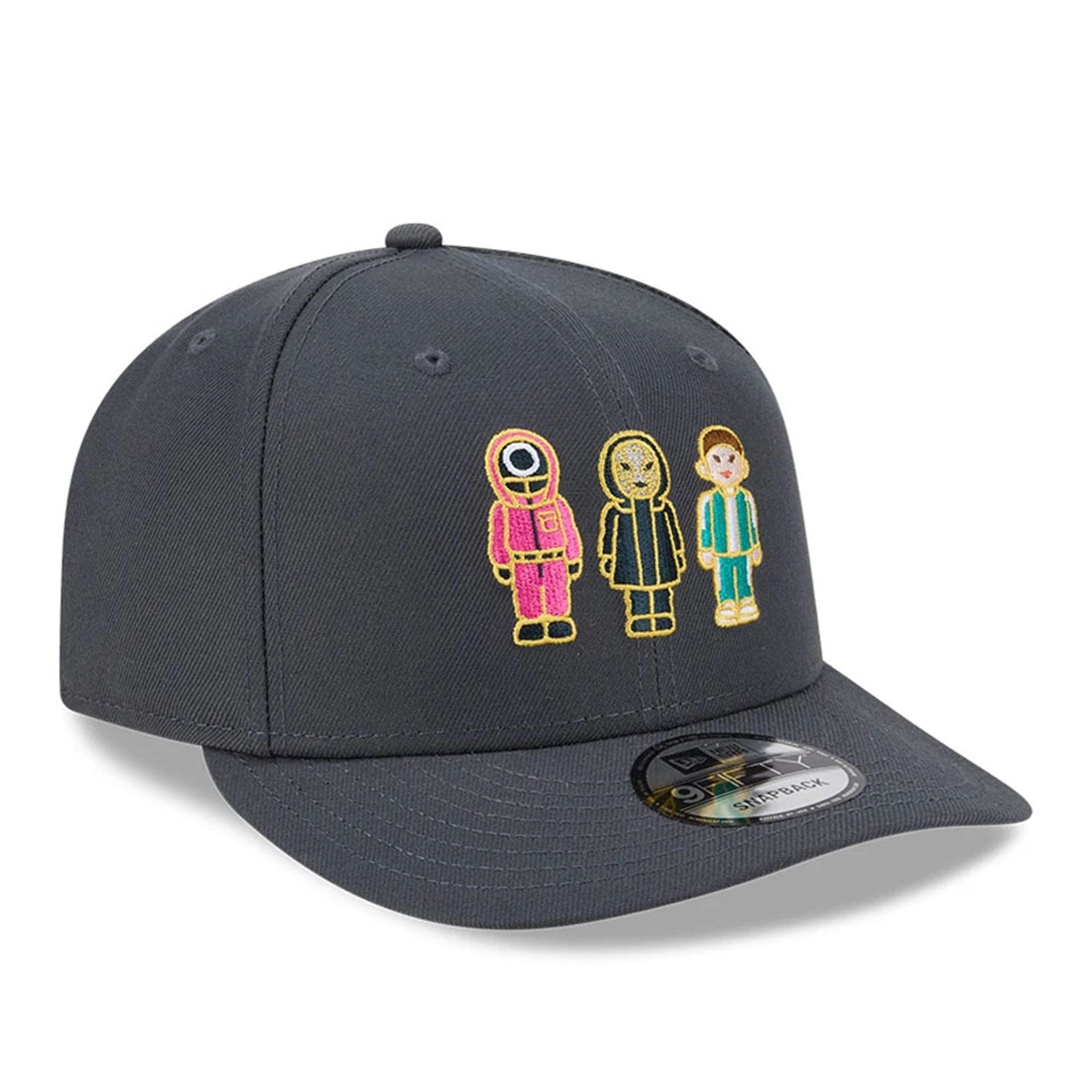 Pictured is this Netflix Squid Game 9FIFTY Snapback cap in dark grey. 3