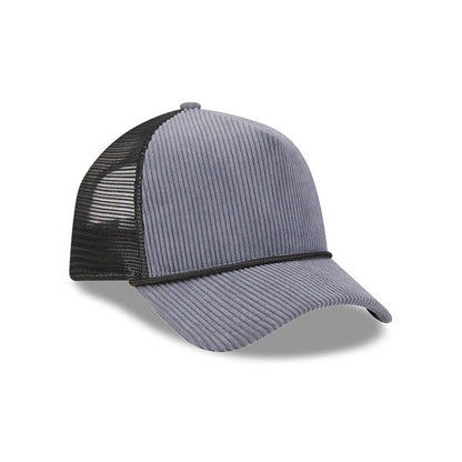 Pictured is this New Era Wide Cord 9FORTY A-Frame Trucker cap in dark blue. 3