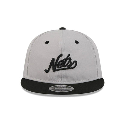 Pictured is this NBA Chainstitch Script Brooklyn Nets Retro Crown 9FIFTY cap in grey. 3