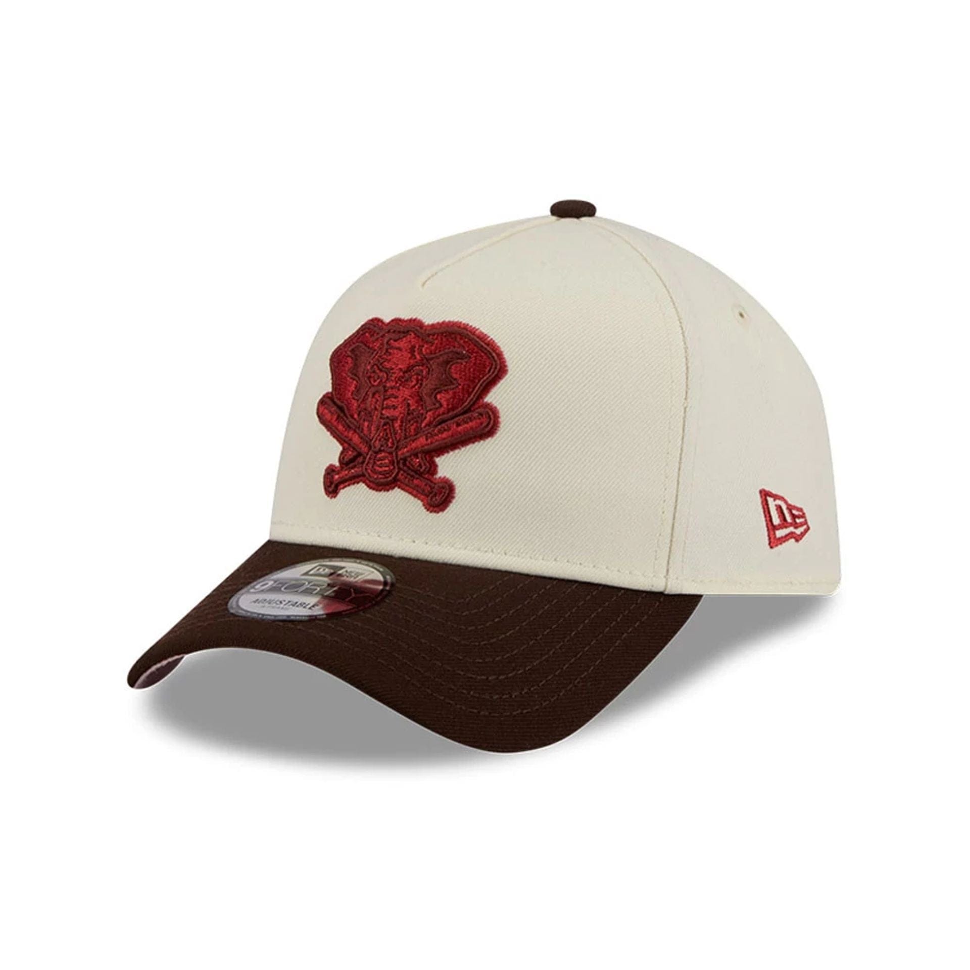 Pictured is this MLB City Script Athletics 9FORTY A-Frame cap in Cream. 4