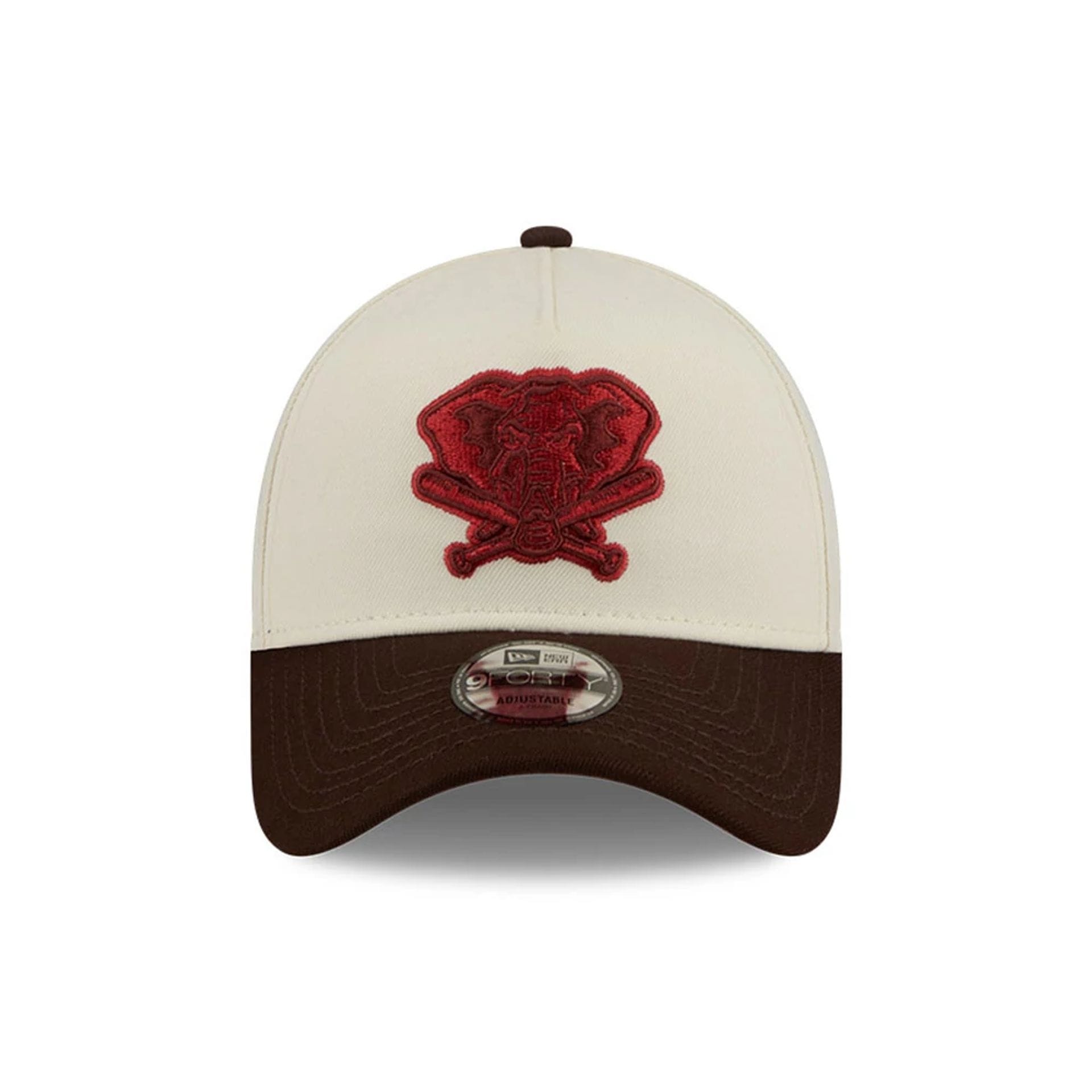 Pictured is this MLB City Script Athletics 9FORTY A-Frame cap in Cream. 3