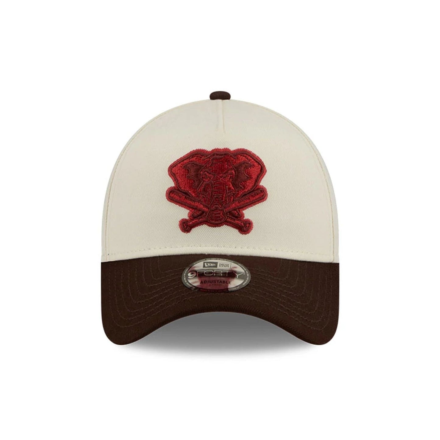 Pictured is this MLB City Script Athletics 9FORTY A-Frame cap in Cream. 3