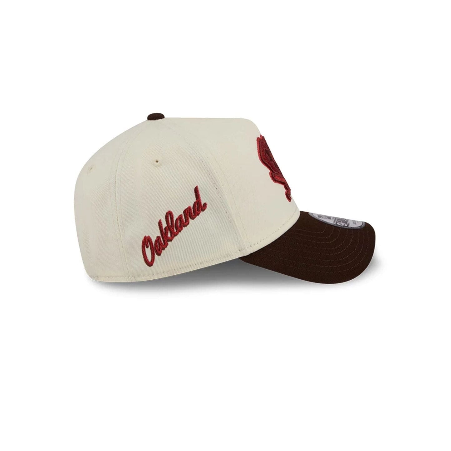 Pictured is this MLB City Script Athletics 9FORTY A-Frame cap in Cream. 5