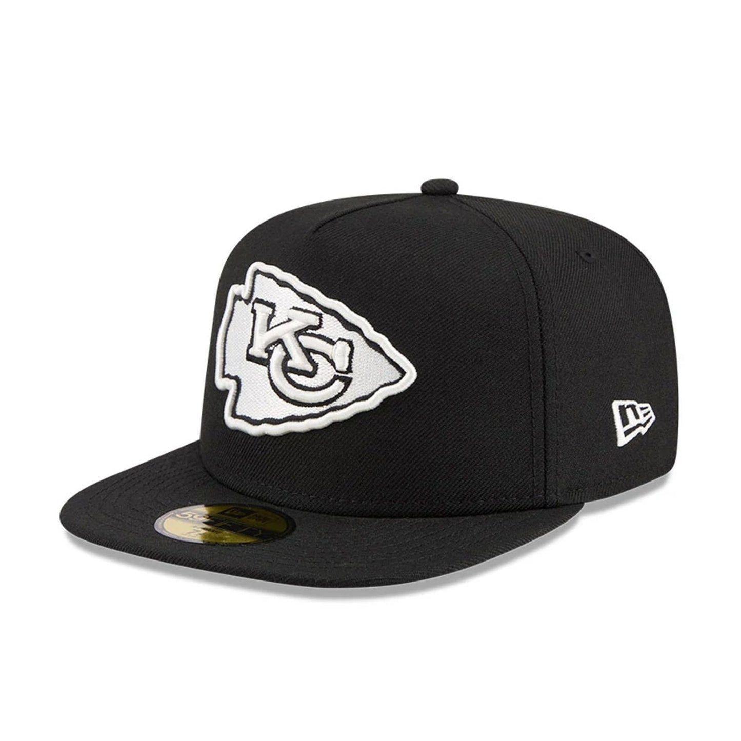 Pictured is this NFL Chiseled Embroidery Kansas City Chiefs 59FIFTY A-Frame Fitted cap in black. 5