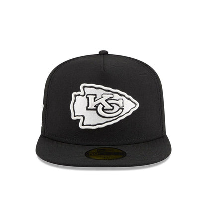 Pictured is this NFL Chiseled Embroidery Kansas City Chiefs 59FIFTY A-Frame Fitted cap in black. 4