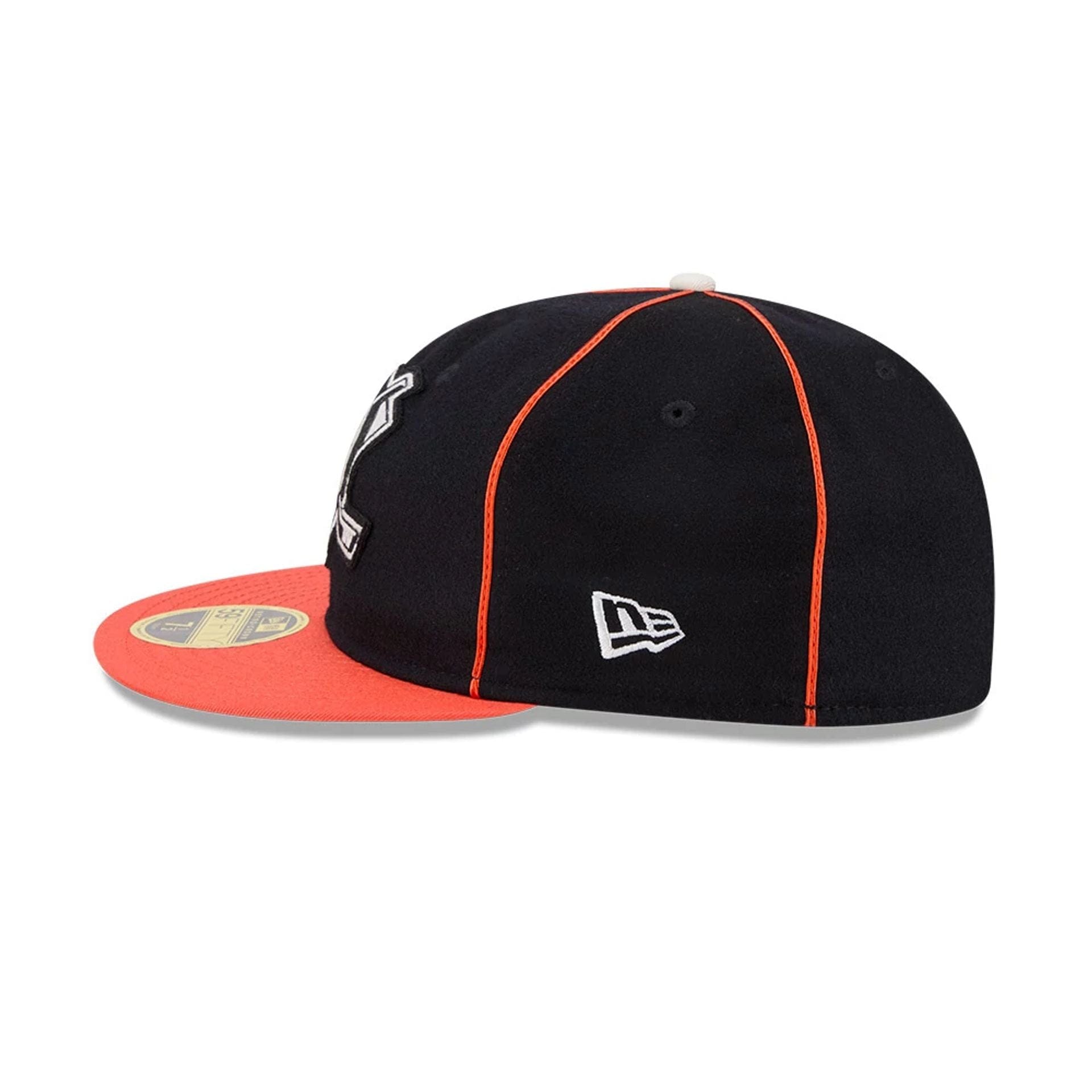 Pictured is this NHL Felt Logo LA Ducks Retro Crown 59FIFTY Fitted cap in orange. 6