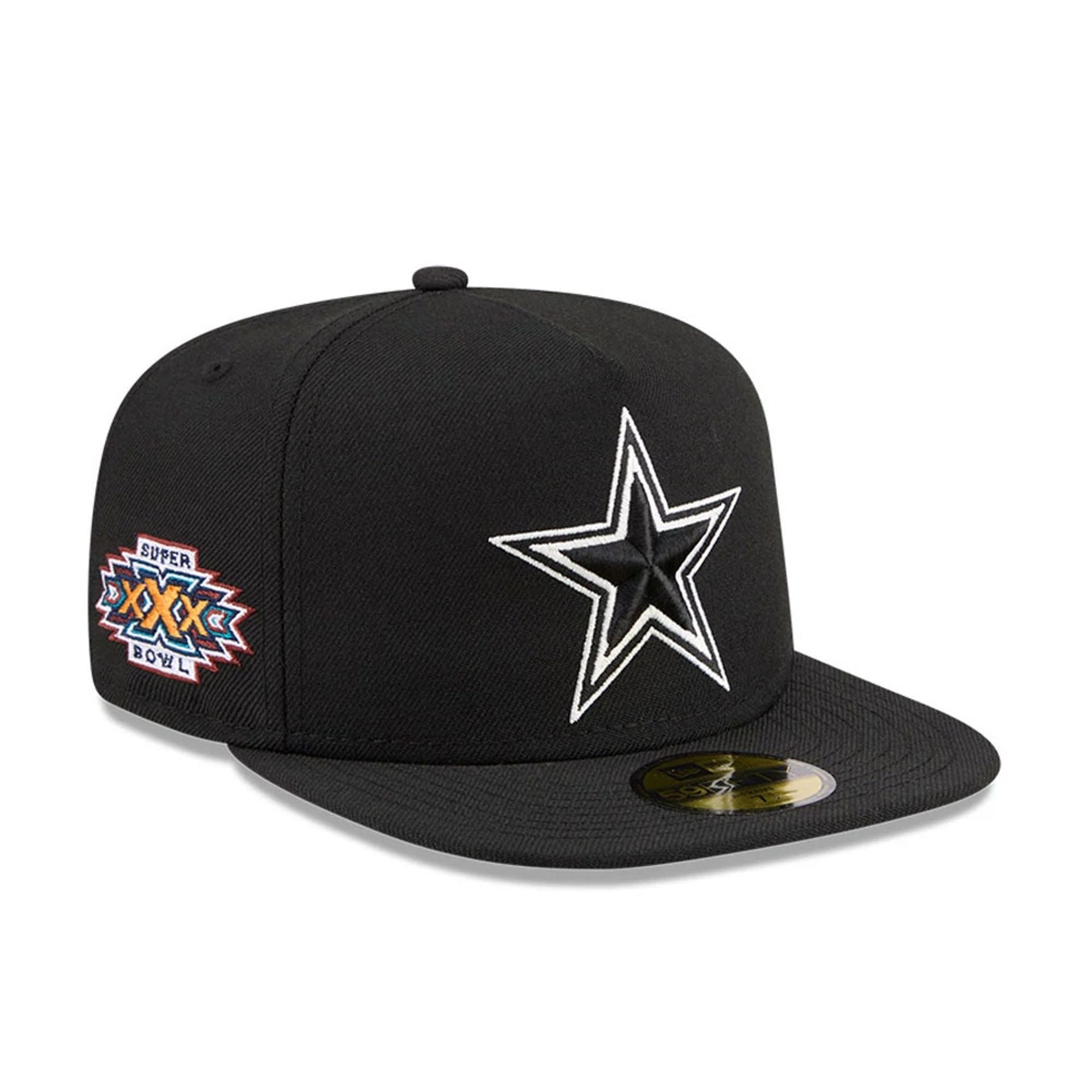 Pictured is this NFL Chiseled Embroidery Dallas Cowboys 59FIFTY A-Frame Fitted cap in Black. 1