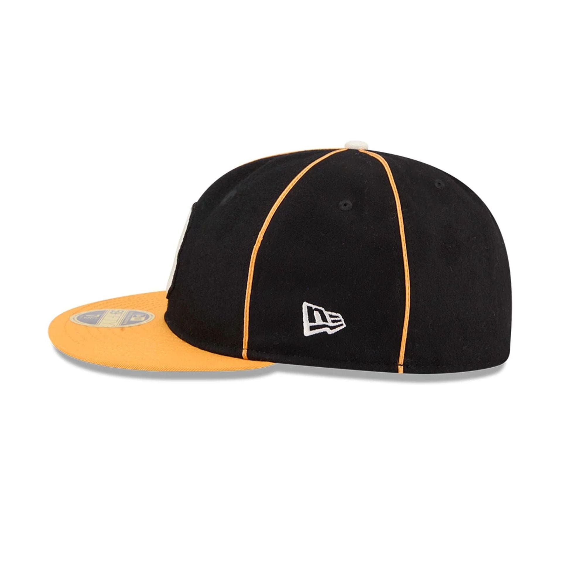 Pictured is this NHL Felt Logo Boston Bruins Retro Crown 59FIFTY Fitted cap in black. 6