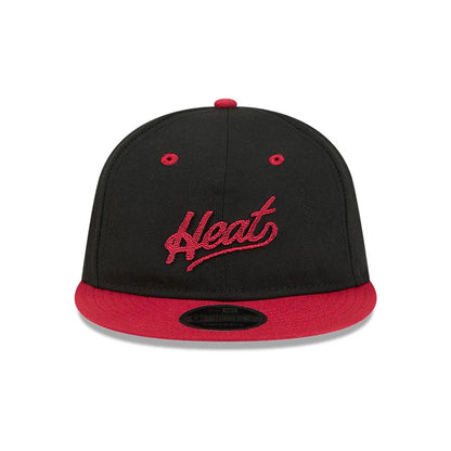 Pictured is this NBA Chainstitch Script Miami Heat Retro Crown 9FIFTY cap in black. 3