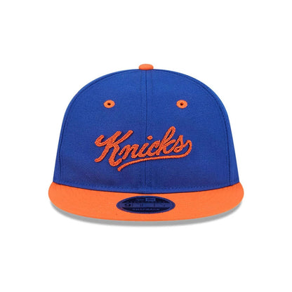 Pictured is this NBA Chainstitch Script New York Knicks Retro Crown 9FIFTY cap in blue. 3