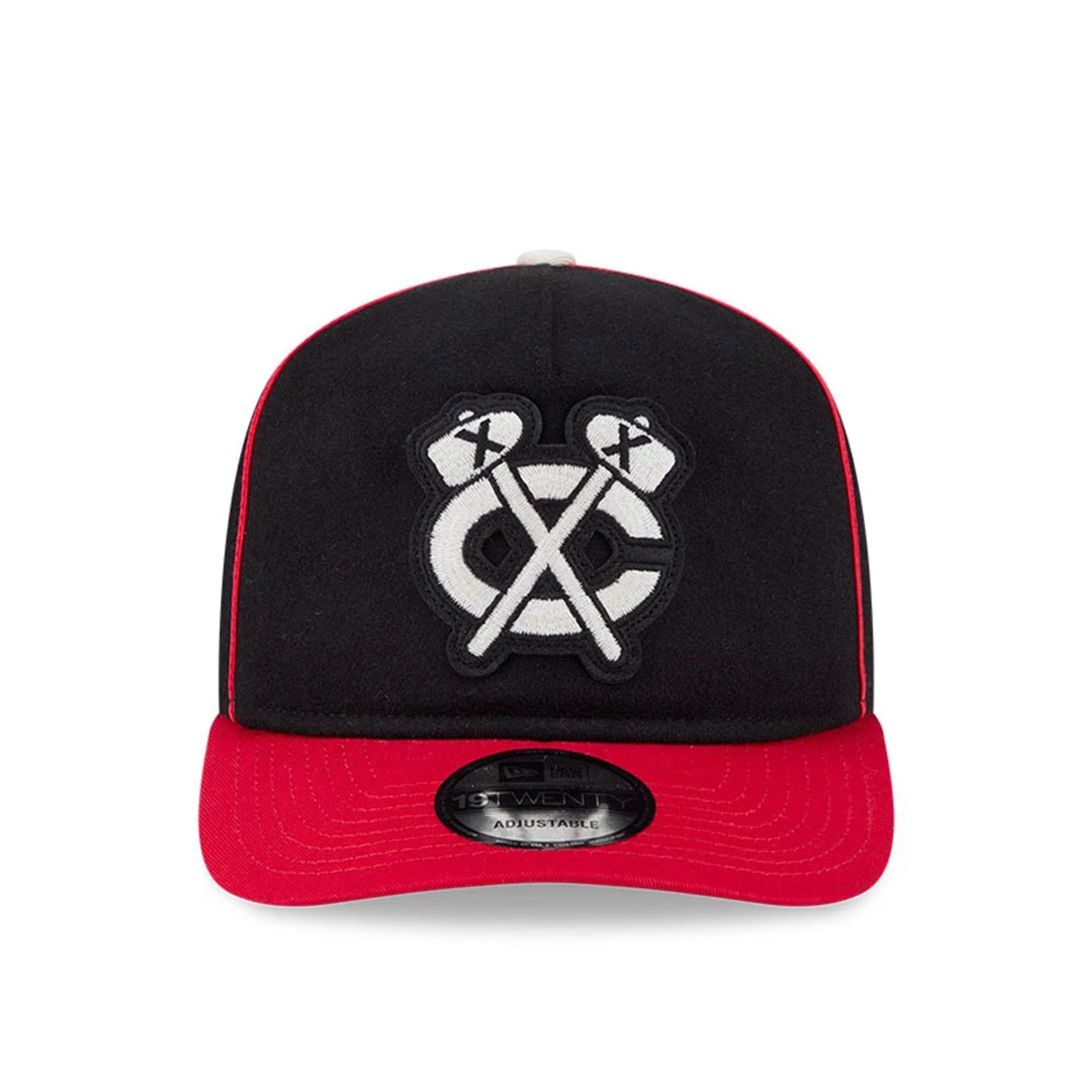 Pictured is this NHL Felt Logo Chicago Blackhawks 19TWENTY cap in black. 3