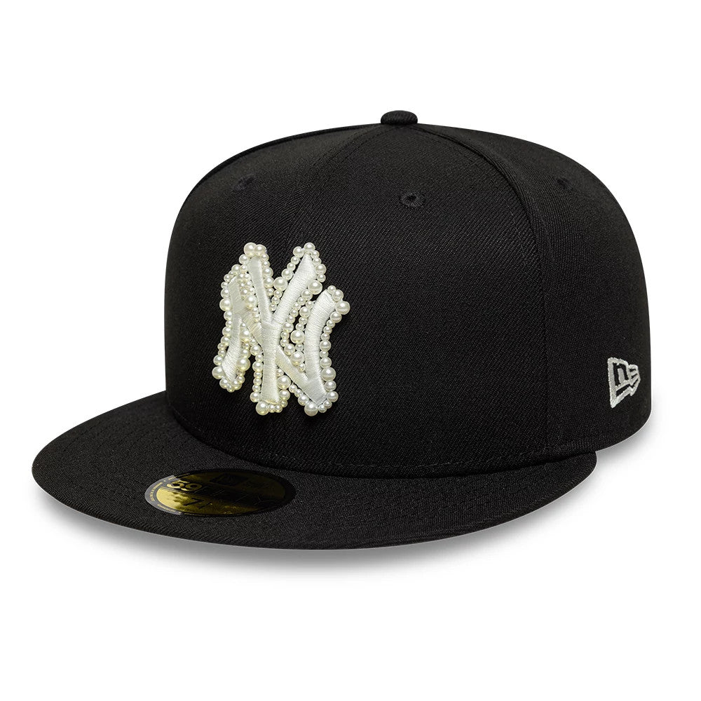 Pictured is this MLB Faux Pearl New York Yankees 59FIFTY Fitted cap in black. 1