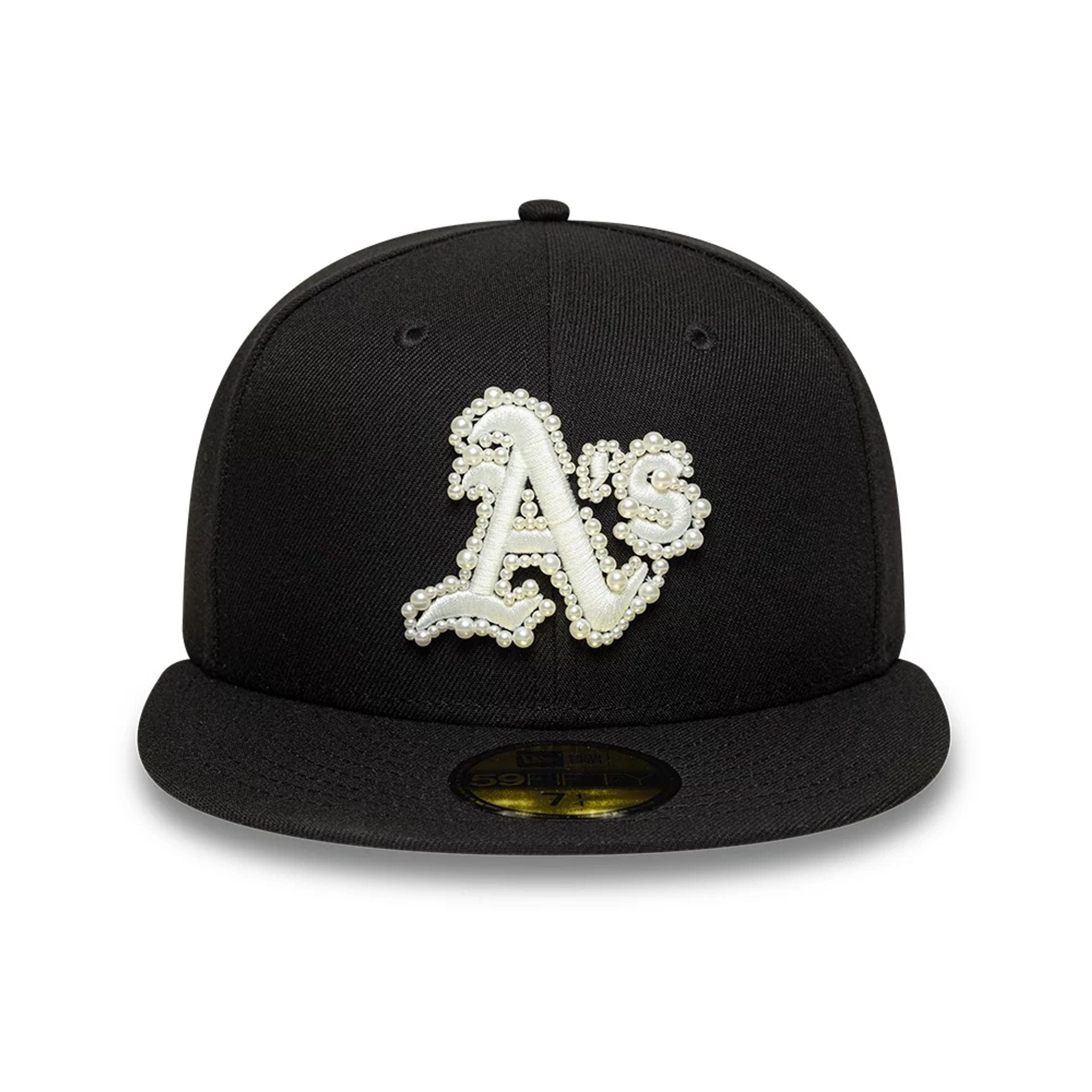 Pictured is this MLB Faux Pearl Oakland Athletics 59FIFTY Fitted cap in black. 3
