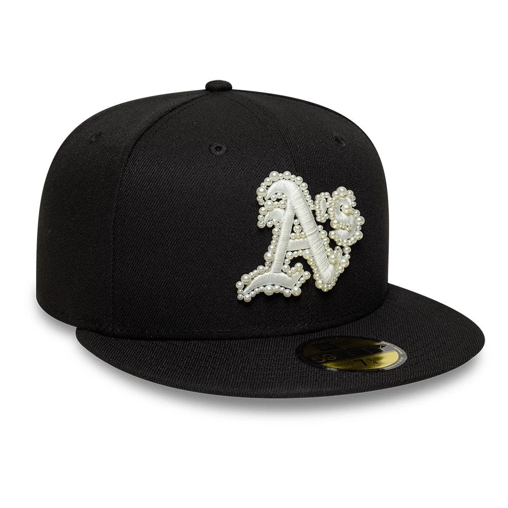 Pictured is this MLB Faux Pearl Athletics 59FIFTY Fitted cap in black. 4