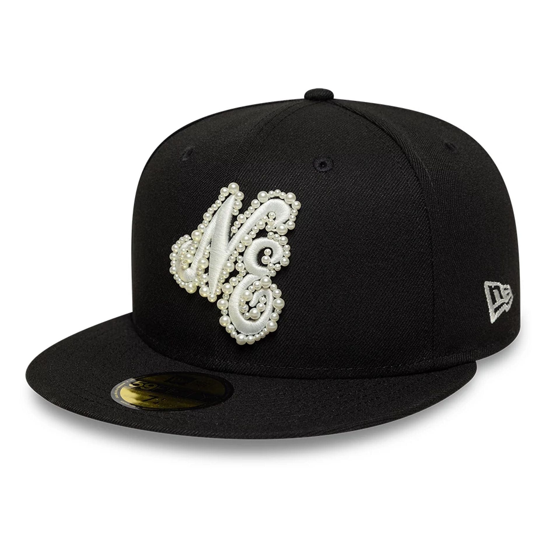 Pictured is this New Era Faux Pearl 59FIFTY Fitted cap in black. 1