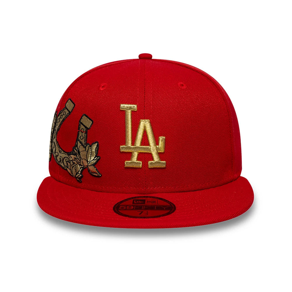Pictured is this MLB Horseshoe LA Dodgers 59FIFTY Fitted cap in red. 2