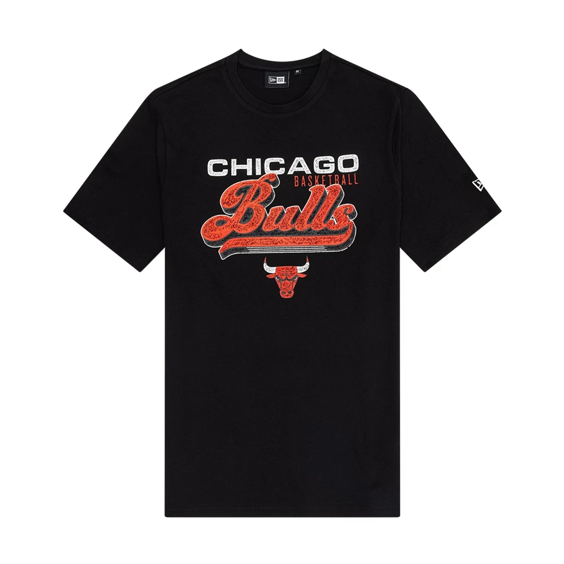 The model is wearing this NBA Wordmark Chicago Bulls T-Shirt in black. 1
