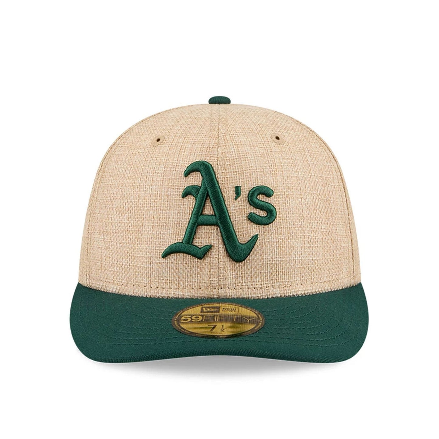 Pictured is this MLB Twine Athletics 59FIFTY Fitted cap in beige. 3