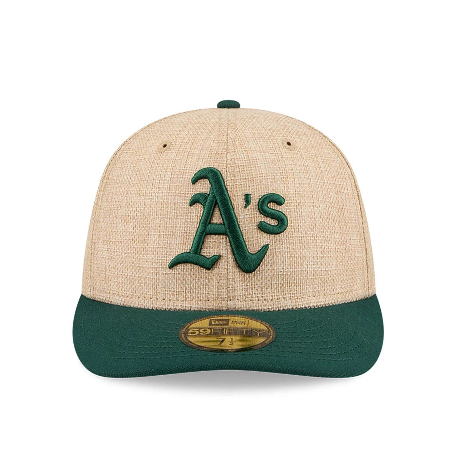 Pictured is this MLB Twine Athletics 59FIFTY Fitted cap in beige. 3
