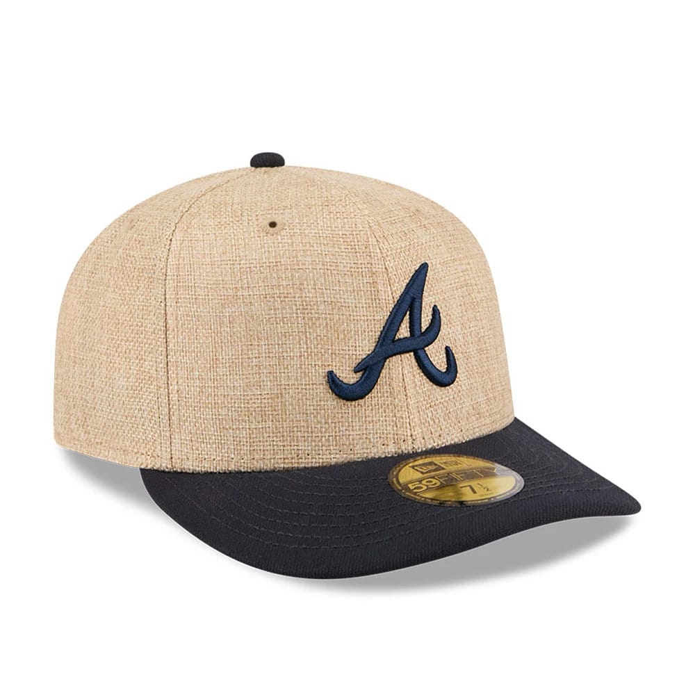 Pictured is this MLB Twine Atlanta Braves 59FIFTY Fitted cap in Beige. 4