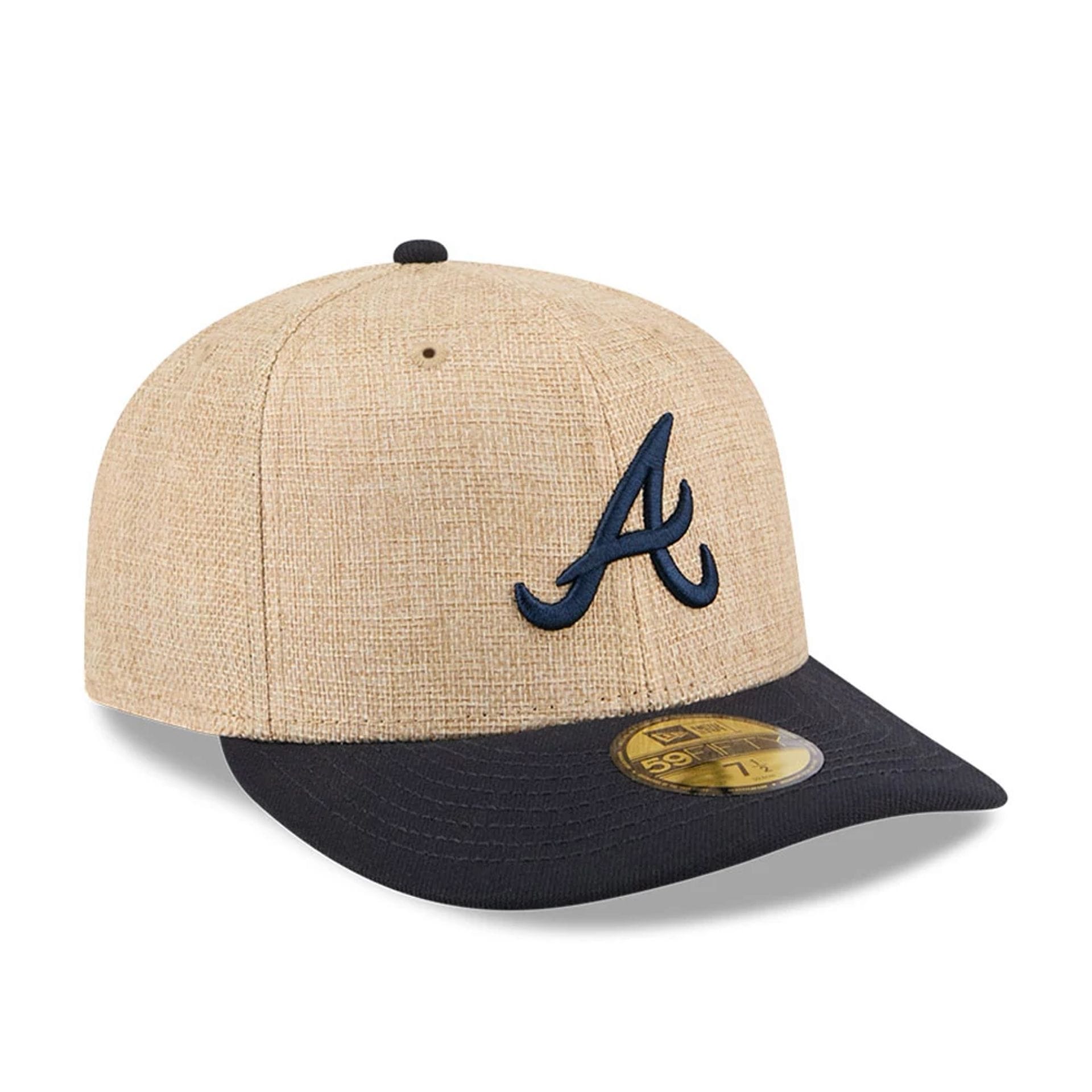 Pictured is this MLB Twine Atlanta Braves 59FIFTY Fitted cap in Beige. 4