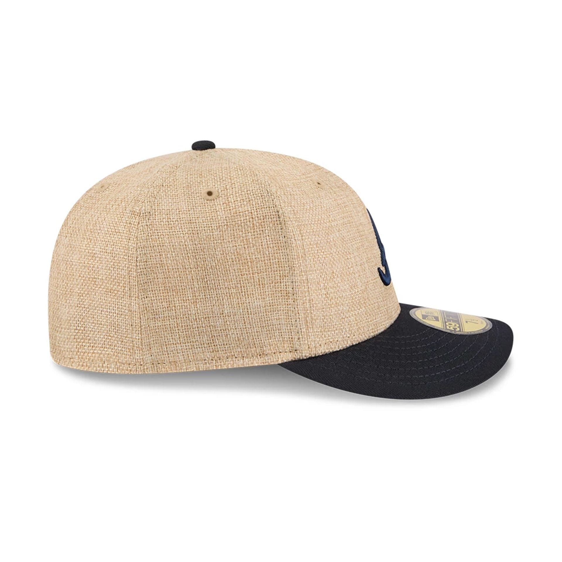 Pictured is this MLB Twine Atlanta Braves 59FIFTY Fitted cap in Beige. 6
