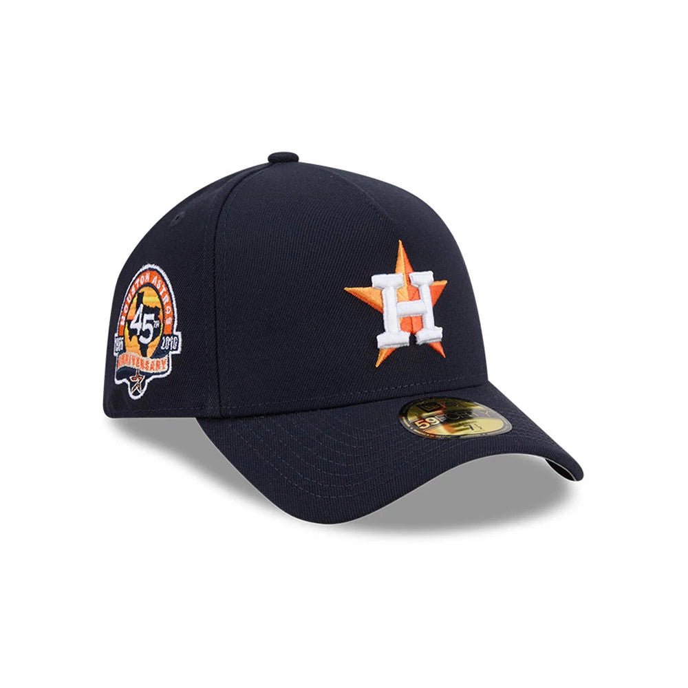 Pictured is this MLB Team Side Houston Astros 59FORTY A-Frame Fitted cap in navy. 1