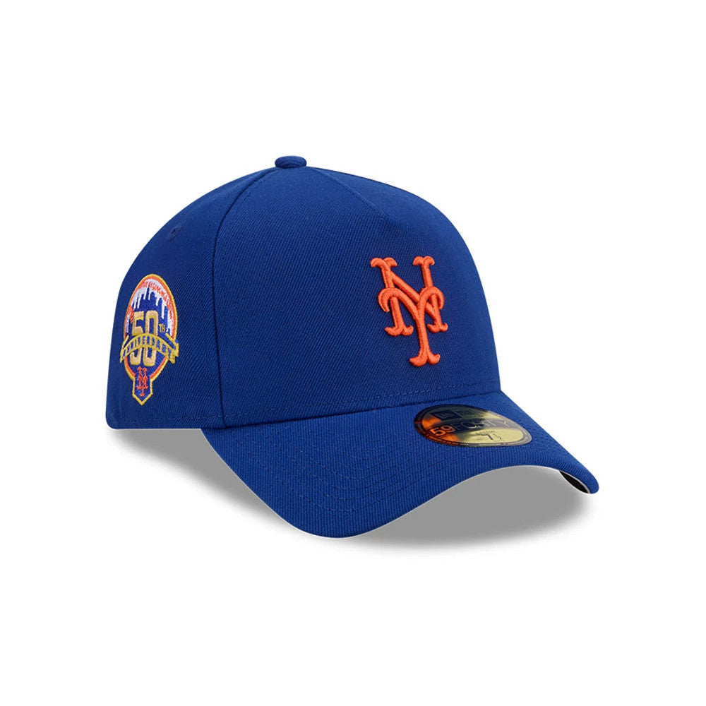 Pictured is this MLB Team Side New York Mets 59FORTY A-Frame Fitted cap in blue. 1