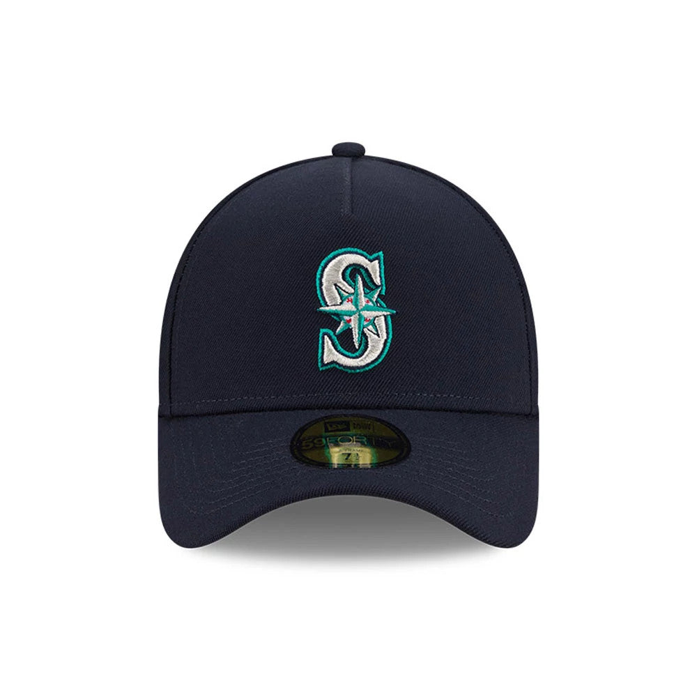 Pictured is this MLB Team Side Seattle Mariners 59FORTY A-Frame Fitted cap in navy. 3