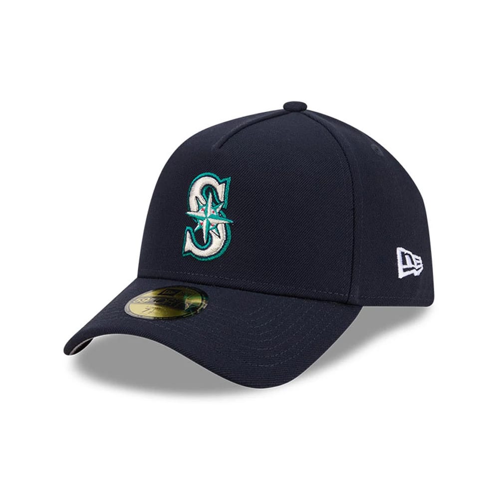 Pictured is this MLB Team Side Seattle Mariners 59FORTY A-Frame Fitted cap in navy. 4