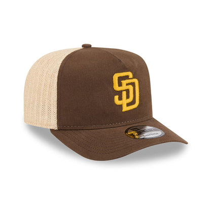 Pictured is this MLB Grained San Diego Padres 9FIFTY A-Frame Snapback cap in dark brown. 4